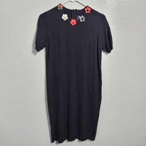 Magaschoni Black Chic Black Dress with Floral Neckline